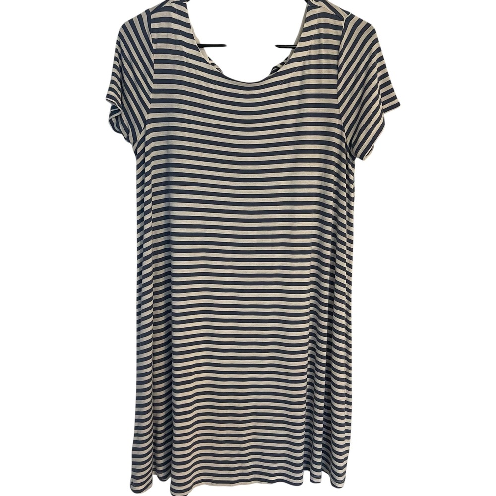 LOFT Striped T-Shirt Dress Tie Back Casual Comfy Blue White MP